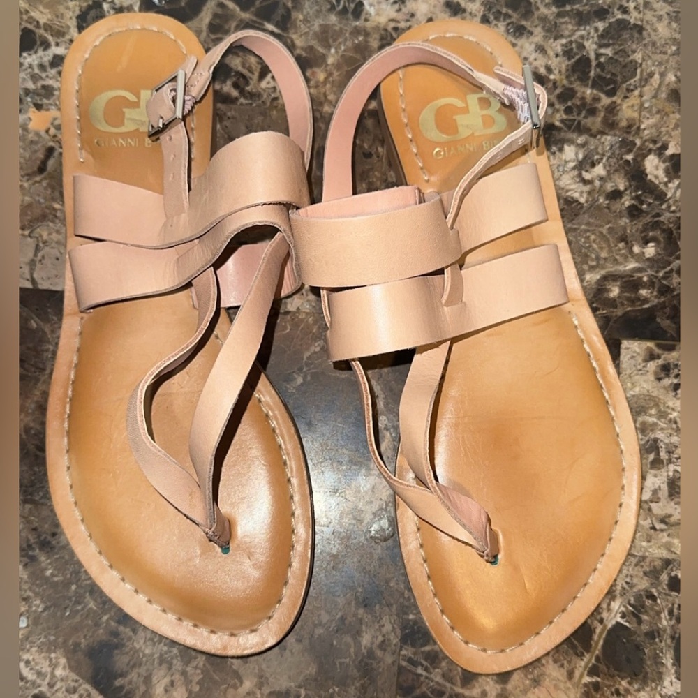 Gianni Bini Nude/Tan Leather Strappy Sandals